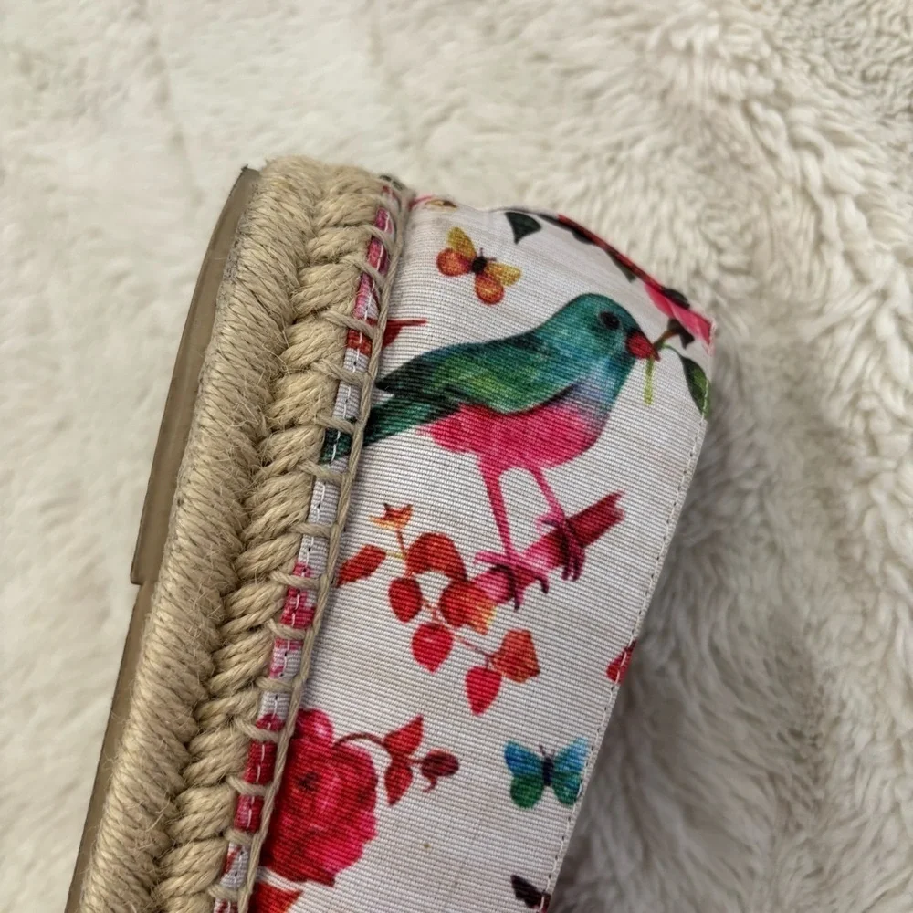 Rampage Women's Floral Bird Print Espadrilles Loafers Pink and Blue Size 9